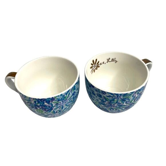 Set of 2 Lilly‎ Pulitzer tea coffee Mugs High Maintenance Blue Floral Cups - Picture 3 of 7